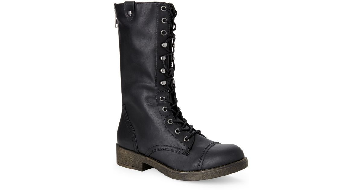 black fold down combat boots