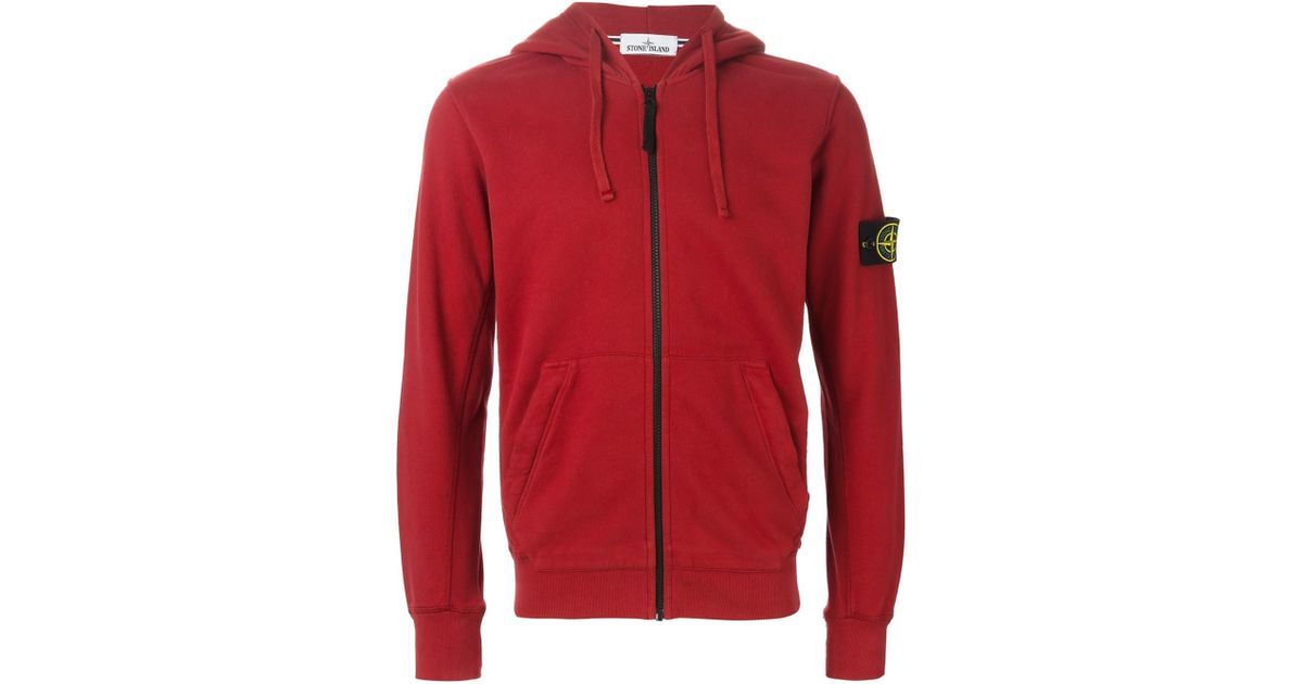 Stone Island Zipped Hoodie in Red for Men | Lyst UK