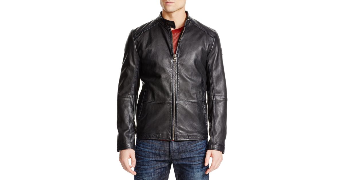 Boss Black Jelon Leather Biker Jacket For Men