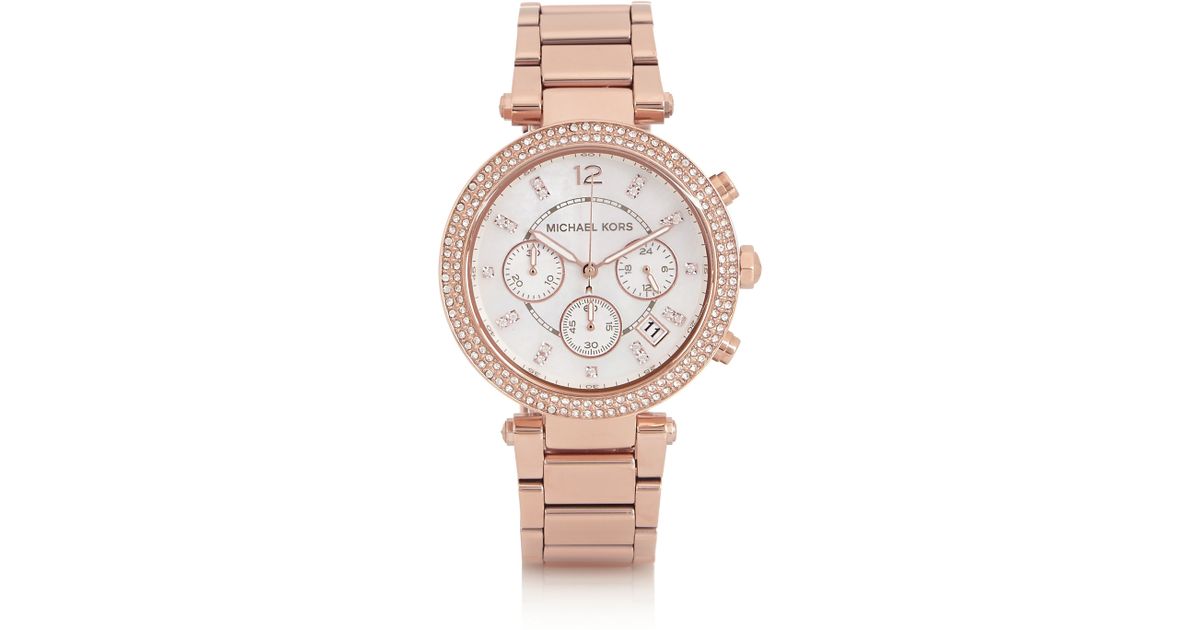 michael kors rose gold watch with swarovski crystals