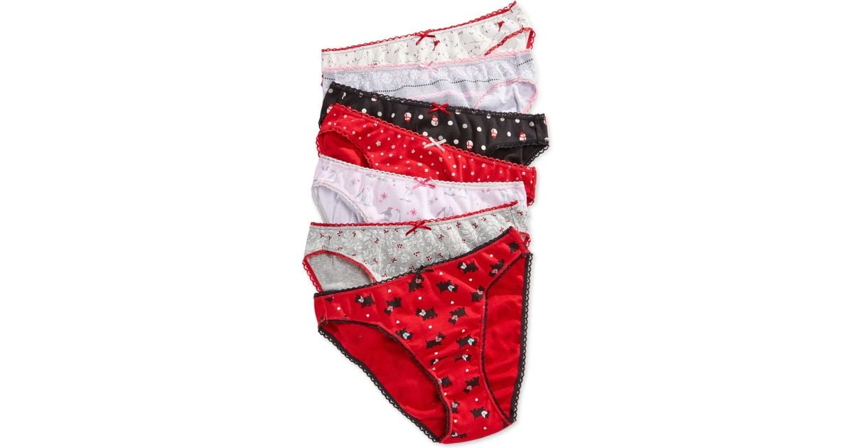 Red Scotty Medium Charter Club Womens Lace-Trimmed Cotton Bikini