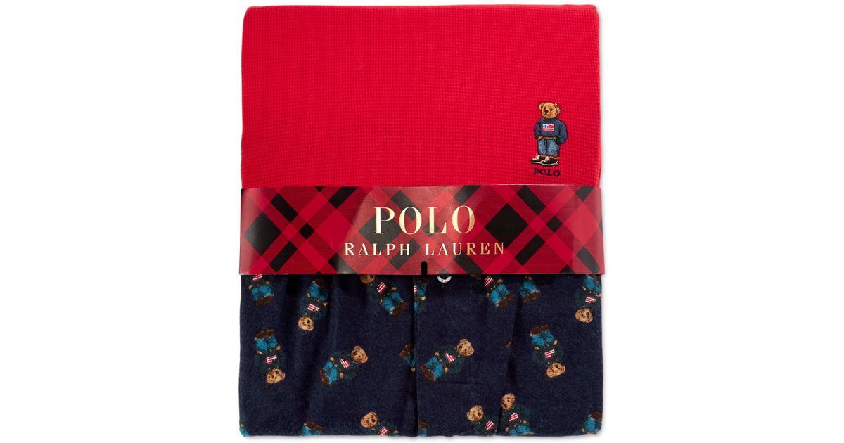 Polo Ralph Lauren Waffle Crew Neck And Printed Bear Flannel Pajama Set