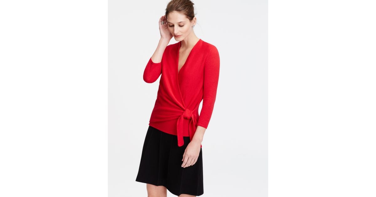 red wrap cardigan