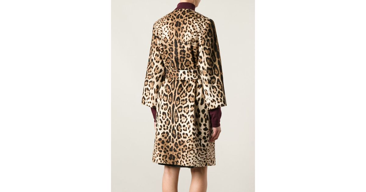 Dolce & Gabbana Leopard Print Coat in Brown - Lyst