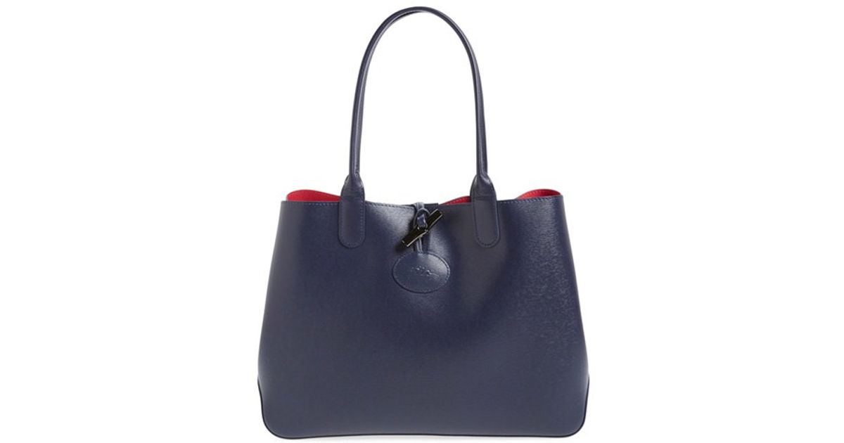 Longchamp Blue 'roseau' Reversible Leather Tote Longchamp Blue 'roseau' Reversible Leather Tote