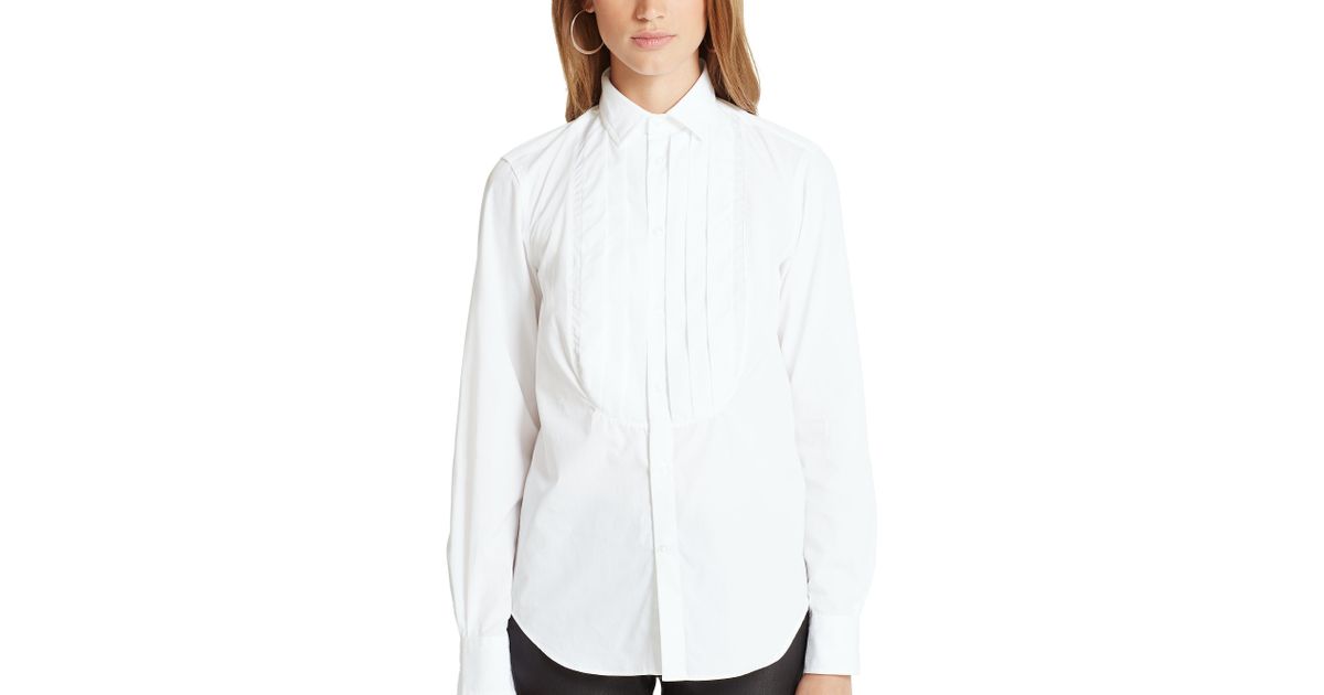 Polo Ralph Lauren Pleated-bib Broadcloth Shirt in White - Lyst