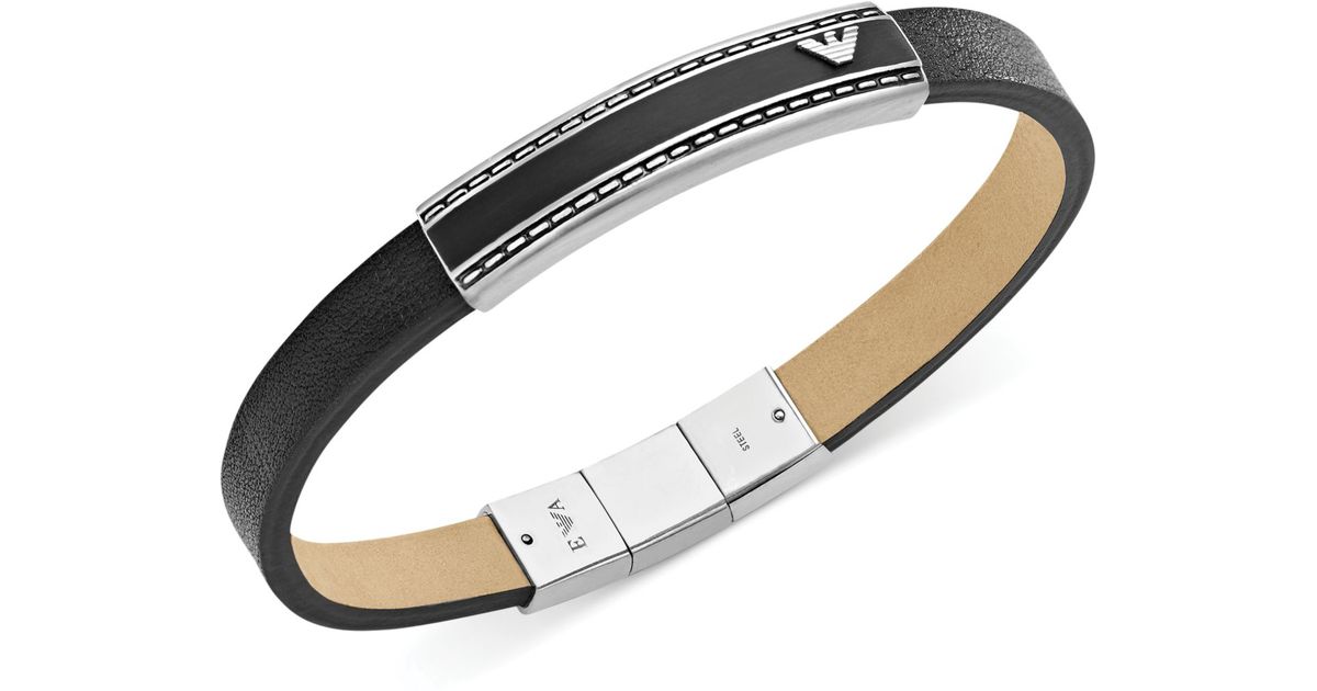 emporio armani bracelet mens black leather eagle logo