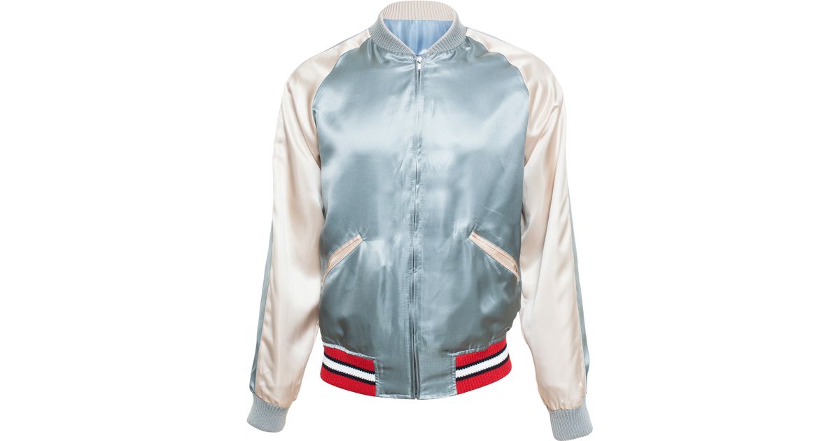 Gucci Leather Bomber Jacket in Blue for Men