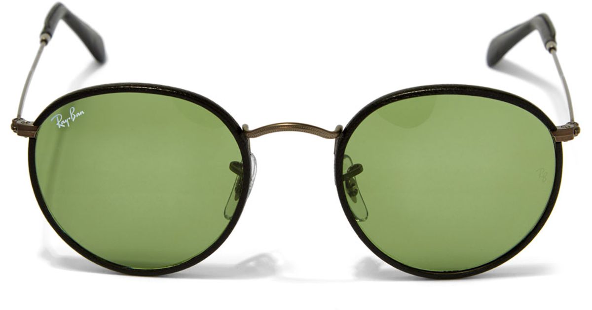 ray ban round leather sunglasses