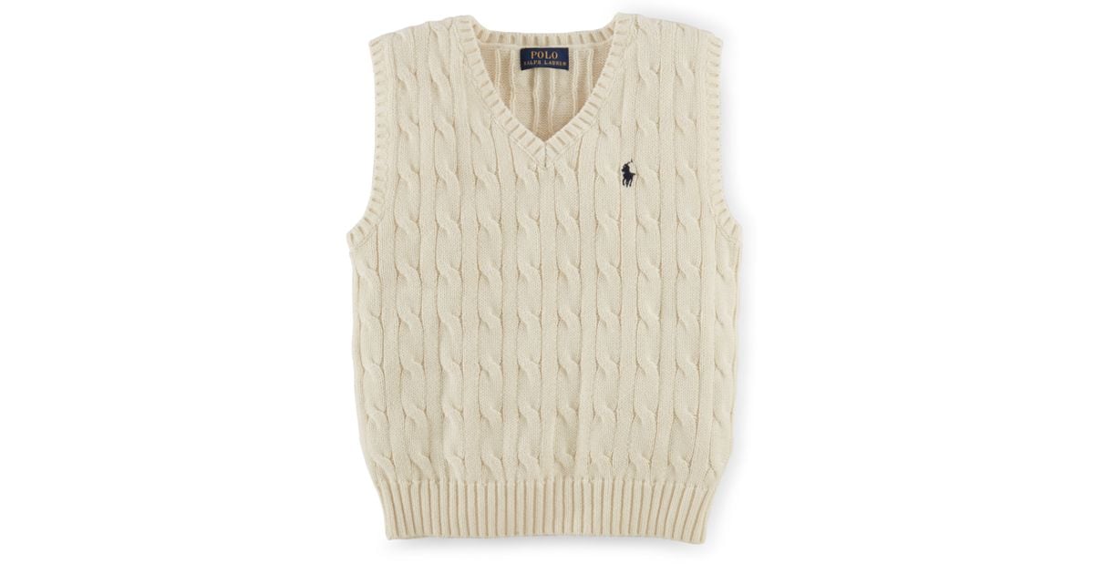 Ralph Lauren Cable-Knit Cotton Sweater Vest in Natural | Lyst