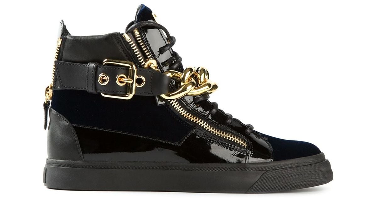 katastrofe Flipper Stige Giuseppe Zanotti Gold Chain Strap Hitop Sneakers in Black for Men | Lyst