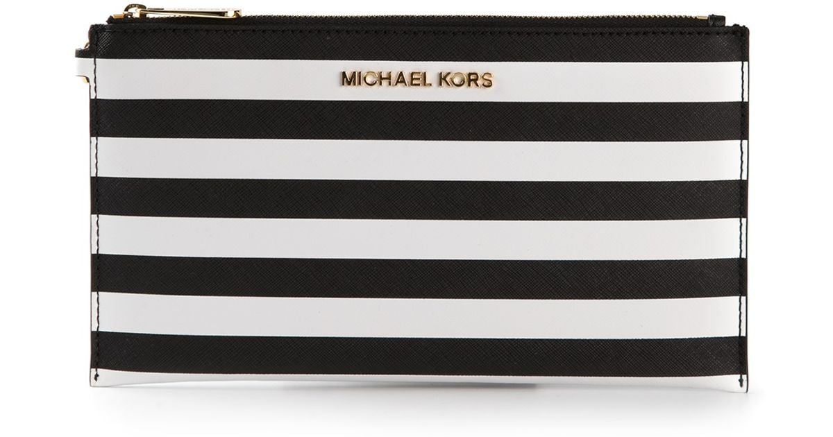 black and white striped michael kors bag
