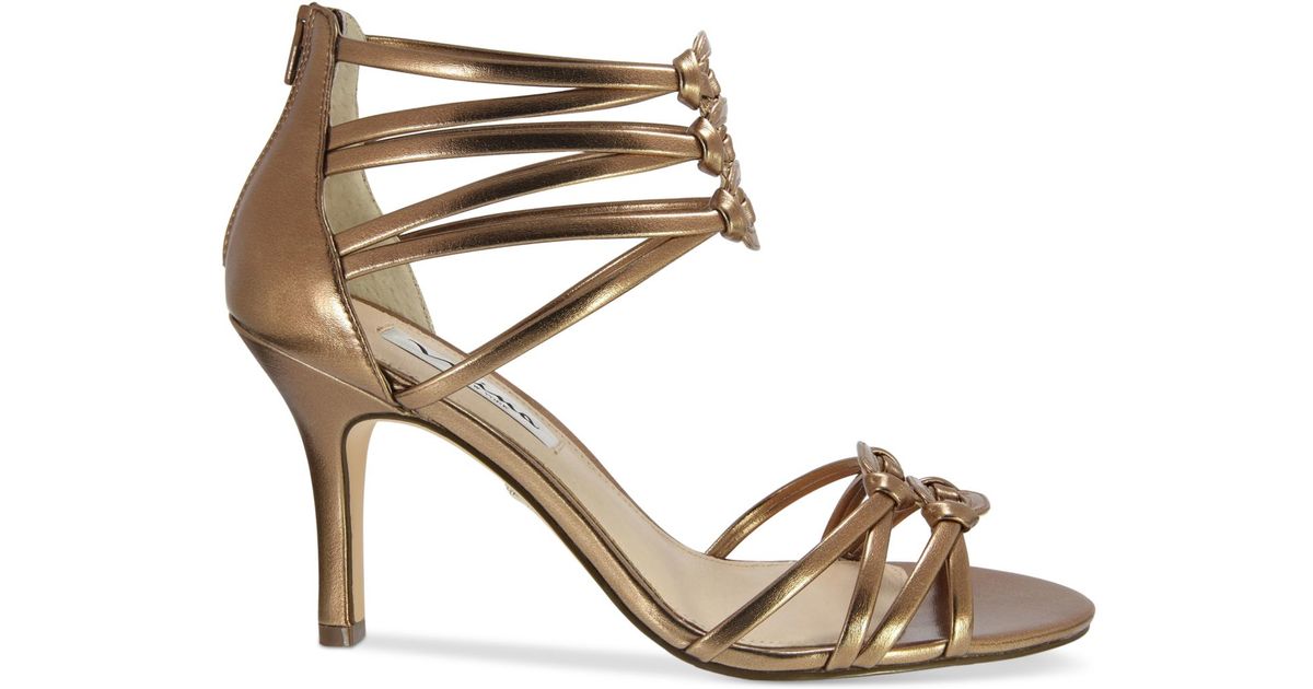 bronze strappy evening shoes