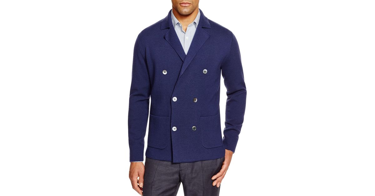 Hardy Amies Knit Double Breasted Cardigan in Blue for Men | Lyst