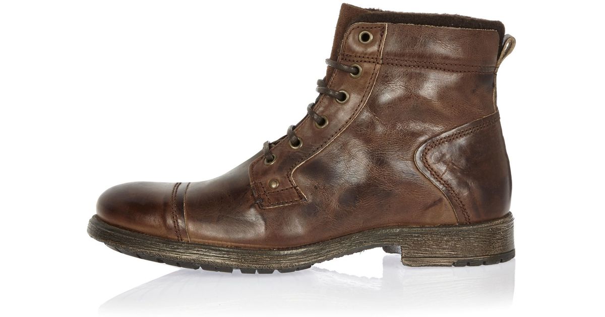canal sombrero yeso River Island Dark Brown Leather Utility Boots for Men | Lyst