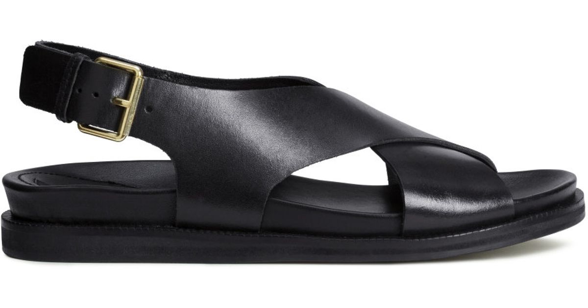 H&amp;M Leather Sandals in Black Lyst