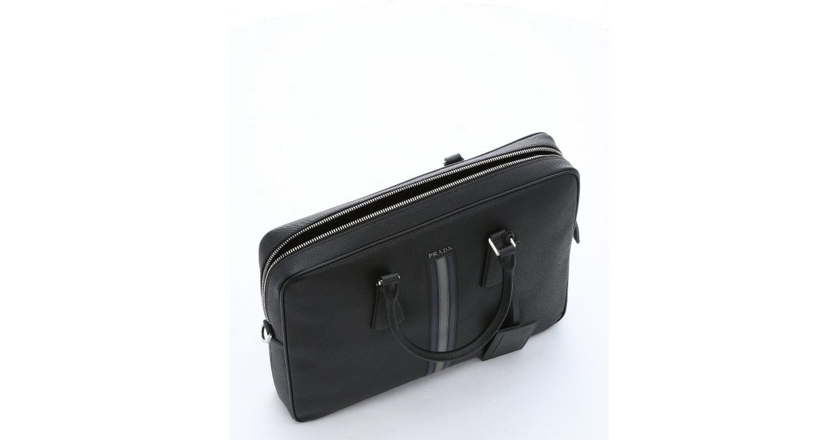Prada Black Saffiano Leather Striped Convertible Briefcase in ...  