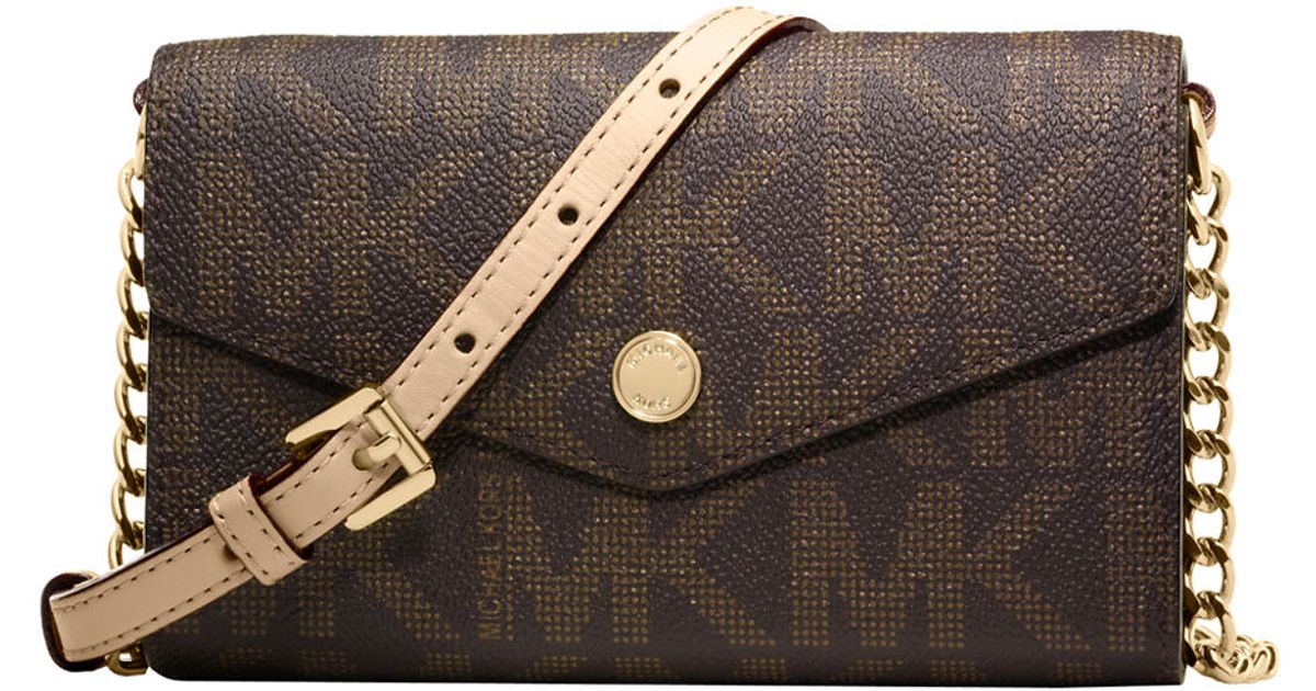 MICHAEL Michael Kors Faux Leather Monogram Phone Crossbody Bag in Brown