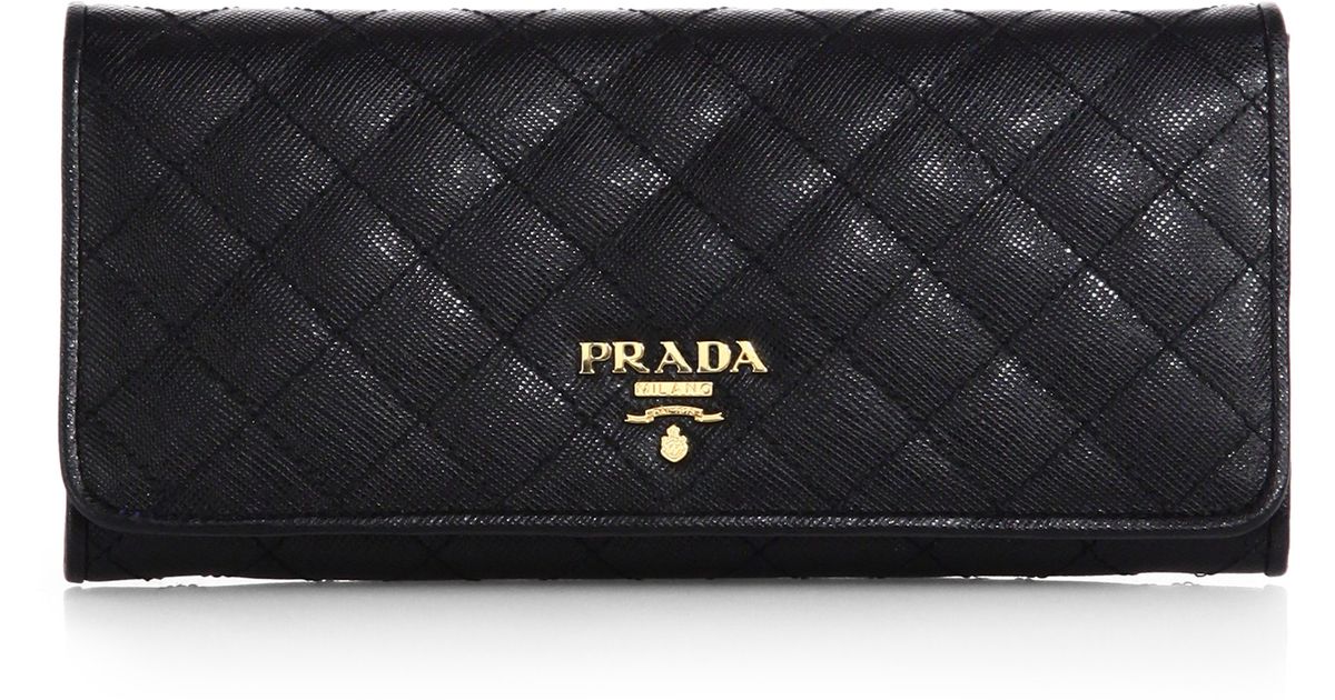 Prada Quilted Saffiano Continental Wallet in Black (NERO-BLACK) | Lyst  