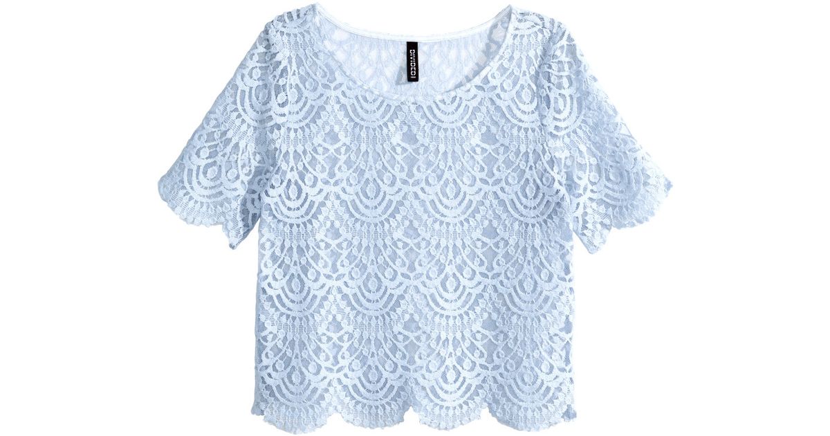 H&M Lace Top in Light Blue (Blue) | Lyst