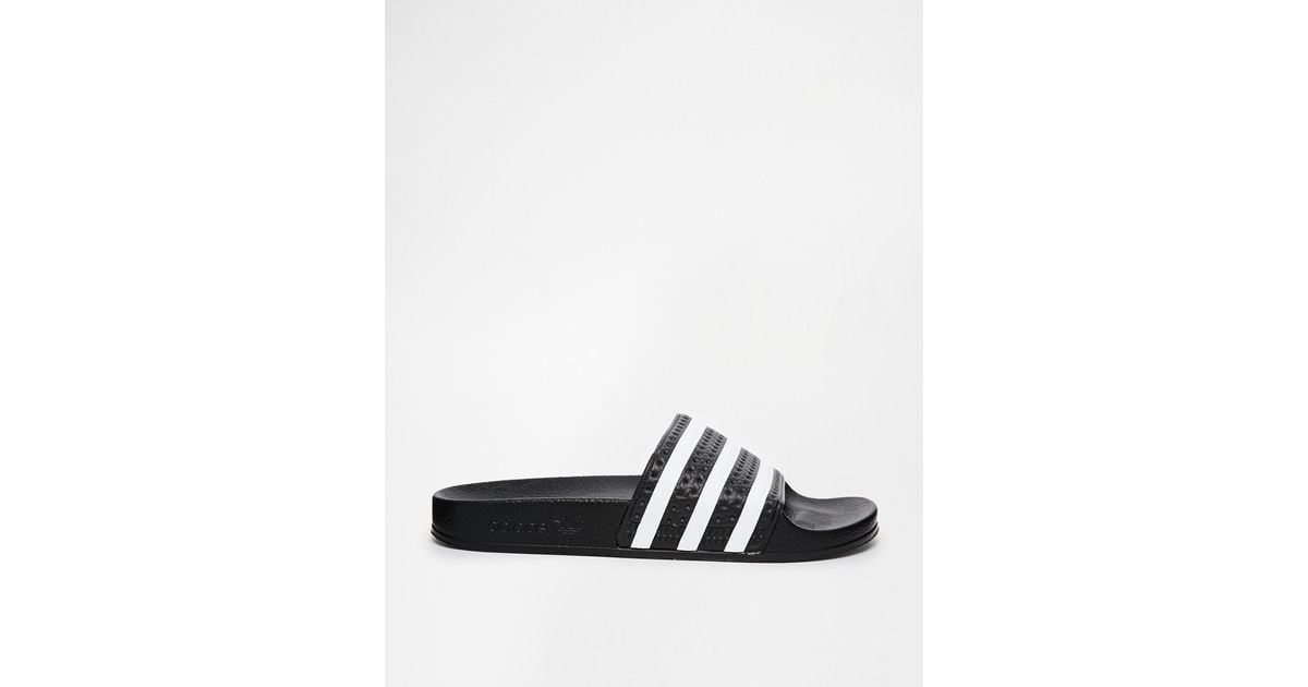 adidas Originals Originals Adilette Black & White Stripe Slider Sandals |  Lyst