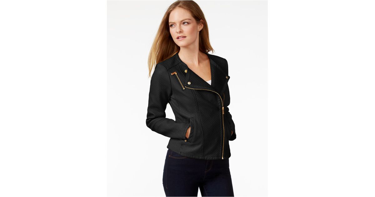 Calvin Klein Black Faux Leather Textured Moto Jacket