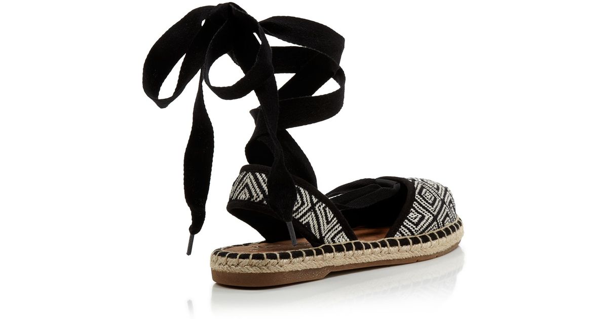 TOMS Lace Up Espadrille Flats - Bella Woven Ankle Tie in Black - Lyst