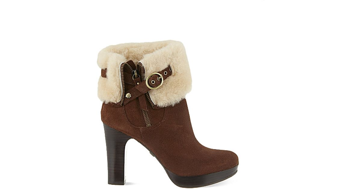 UGG Scarlett Sheepskin Heeled Boots in Brown | Lyst