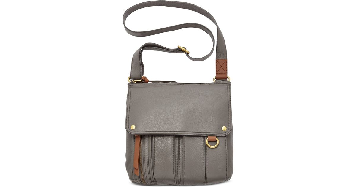 Fossil Gray Morgan Leather Traveler Crossbody Bag