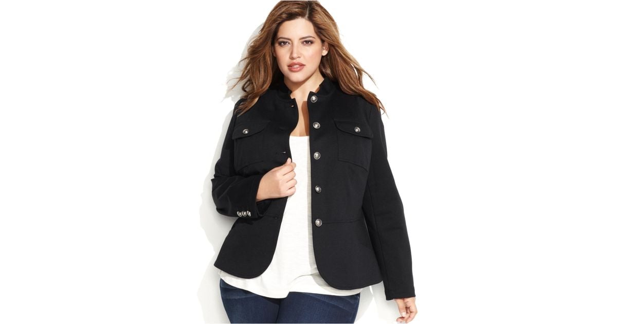 INC International Concepts Plus Size MilitaryInspired Jacket in Black