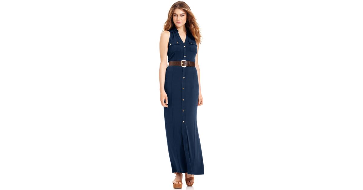 michael kors denim maxi shirt dress