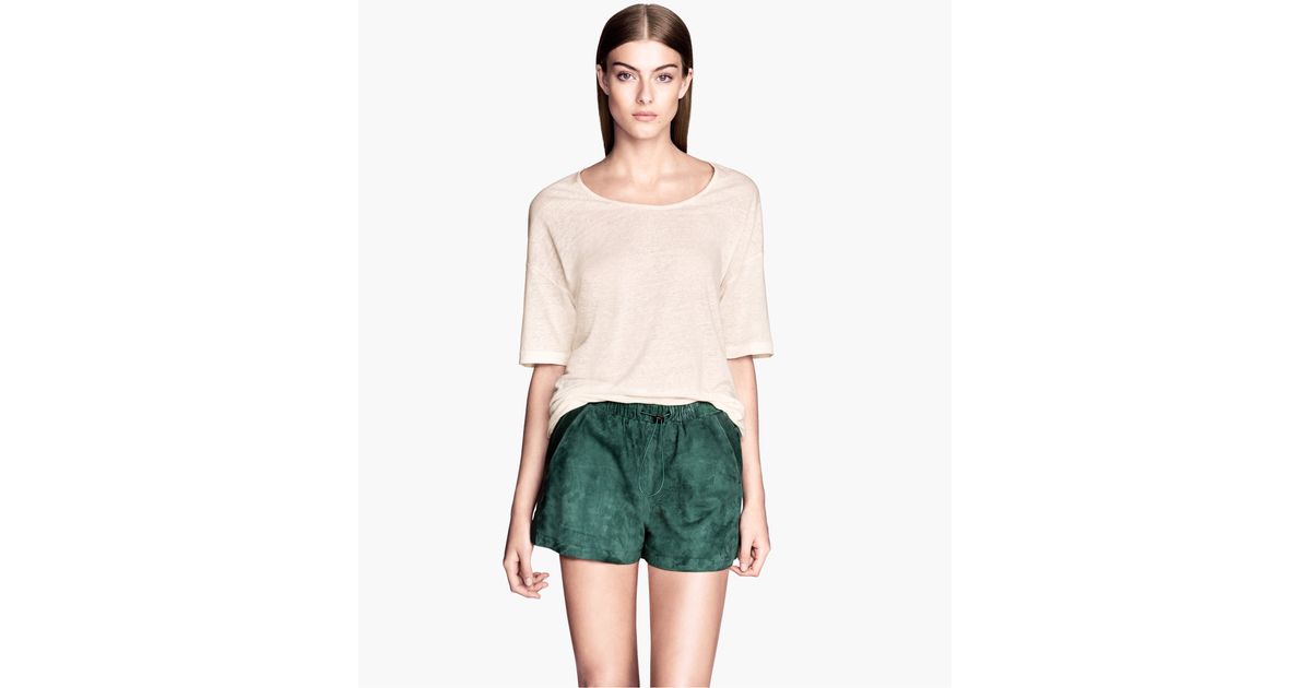 H\u0026M Suede Shorts in Green | Lyst