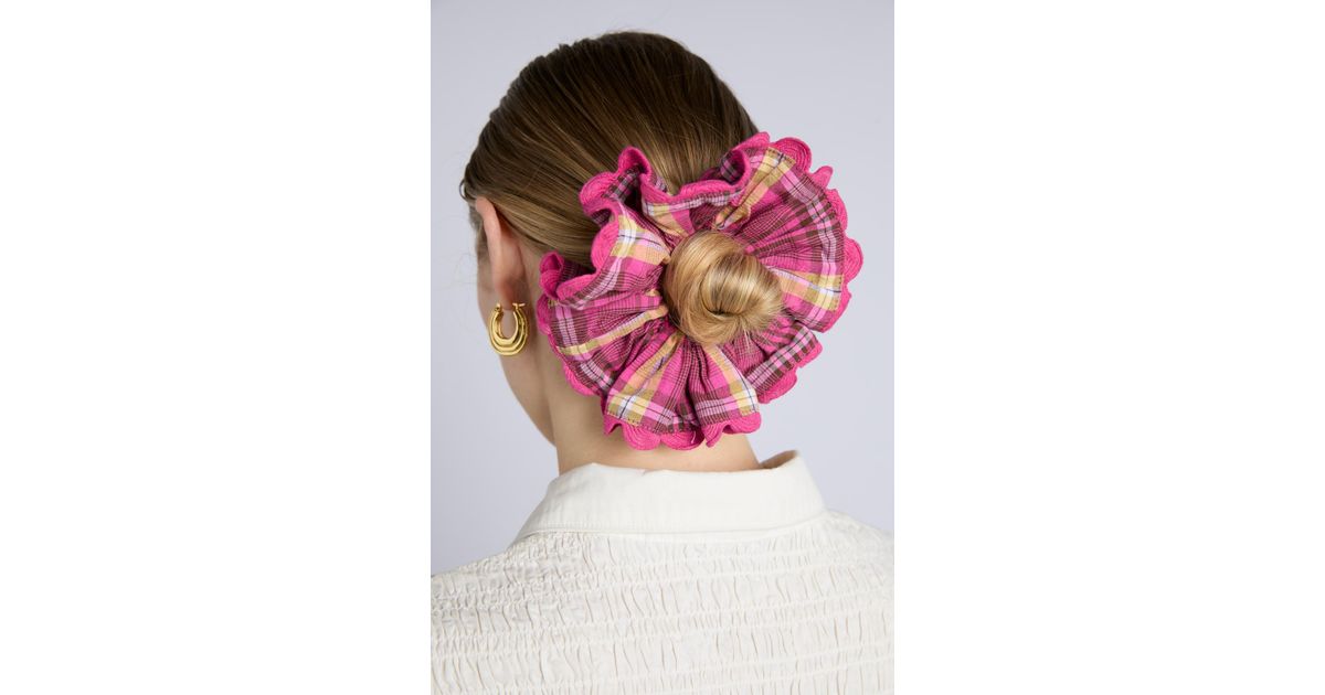 Chouchou Rose Clair Avec Bord Doré – Accessoire Cheveux Mignon – Neuf