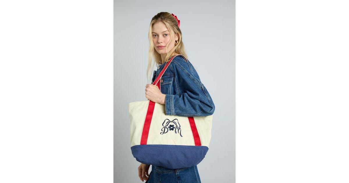 Damson Madder] CANVAS TOTE BAG WITH EMBROIDERY : ECRU