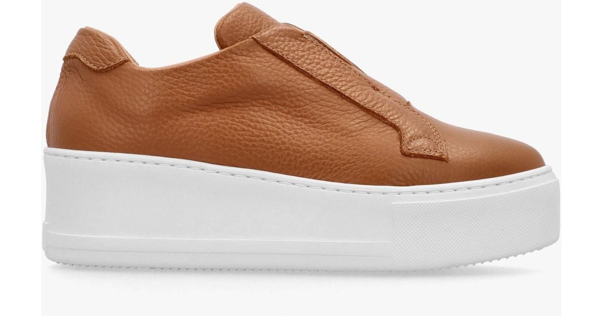 DONNA LEI Quark Tan Leather Laceless Flatform Trainers in Brown