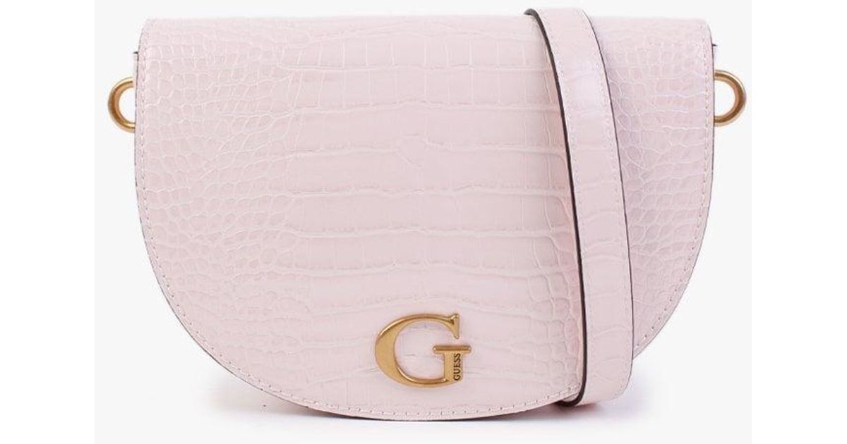 Guess Danna Powder Pink Moc Croc Saddle Bag Lyst