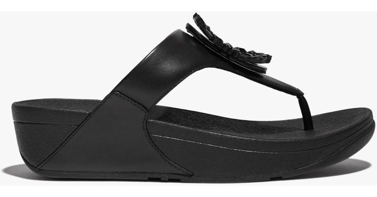 Fitflop Lulu Crystal Circlet All Black Leather Toe Post Sandals Lyst UK