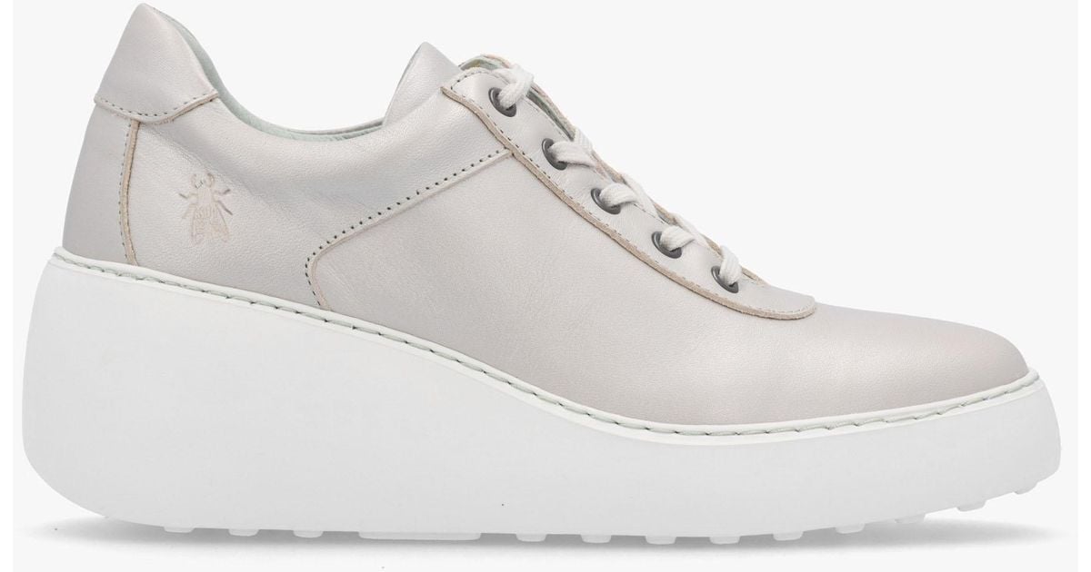 Fly London Dipo Silver Leather Wedge Trainers in White Lyst Canada