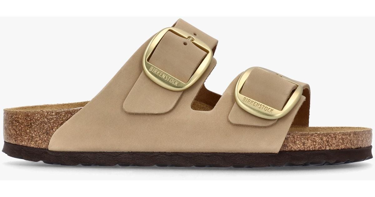 Birkenstock Arizona Big Buckle Sandcastle Nubuck Leather Two Bar Mules