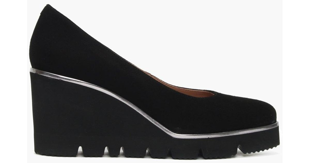 black suede wedge court shoes