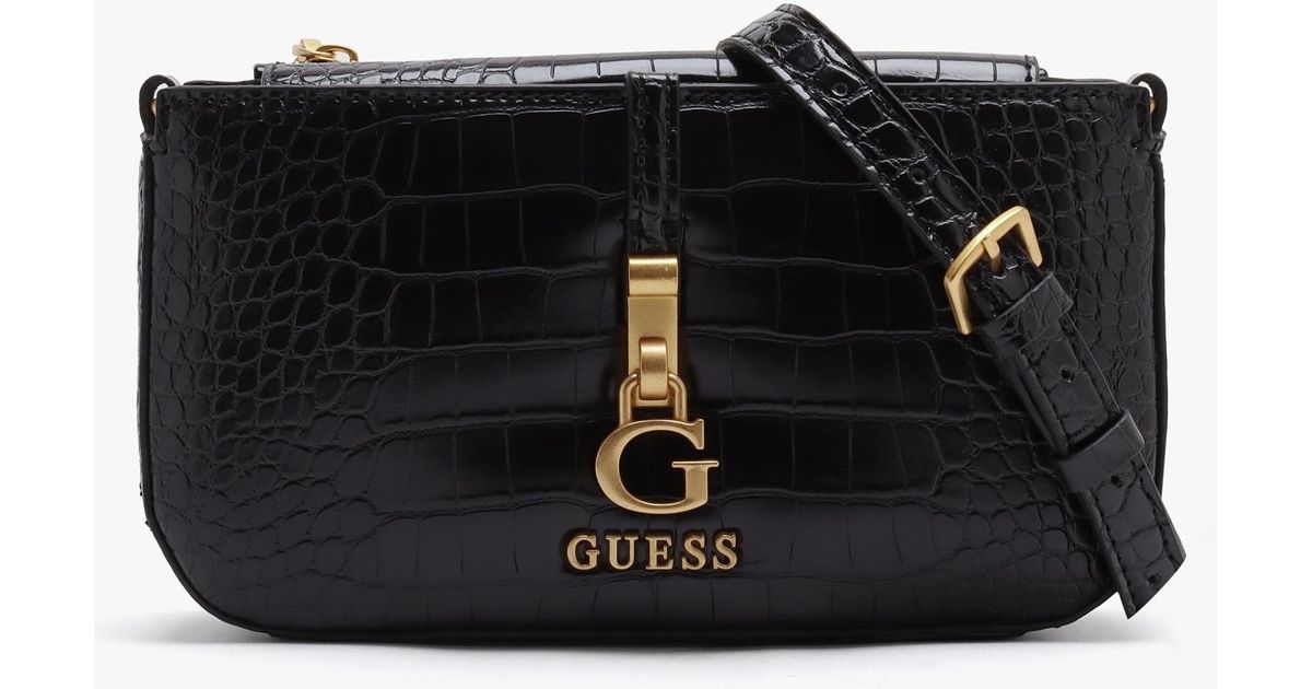 Guess Mini James Black Moc Croc Crossbody Bag Lyst