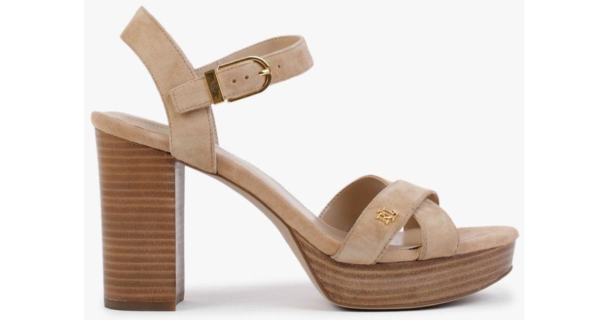 Lauren by Ralph Lauren Fenton Buff Suede Platform Heeled Sandals in