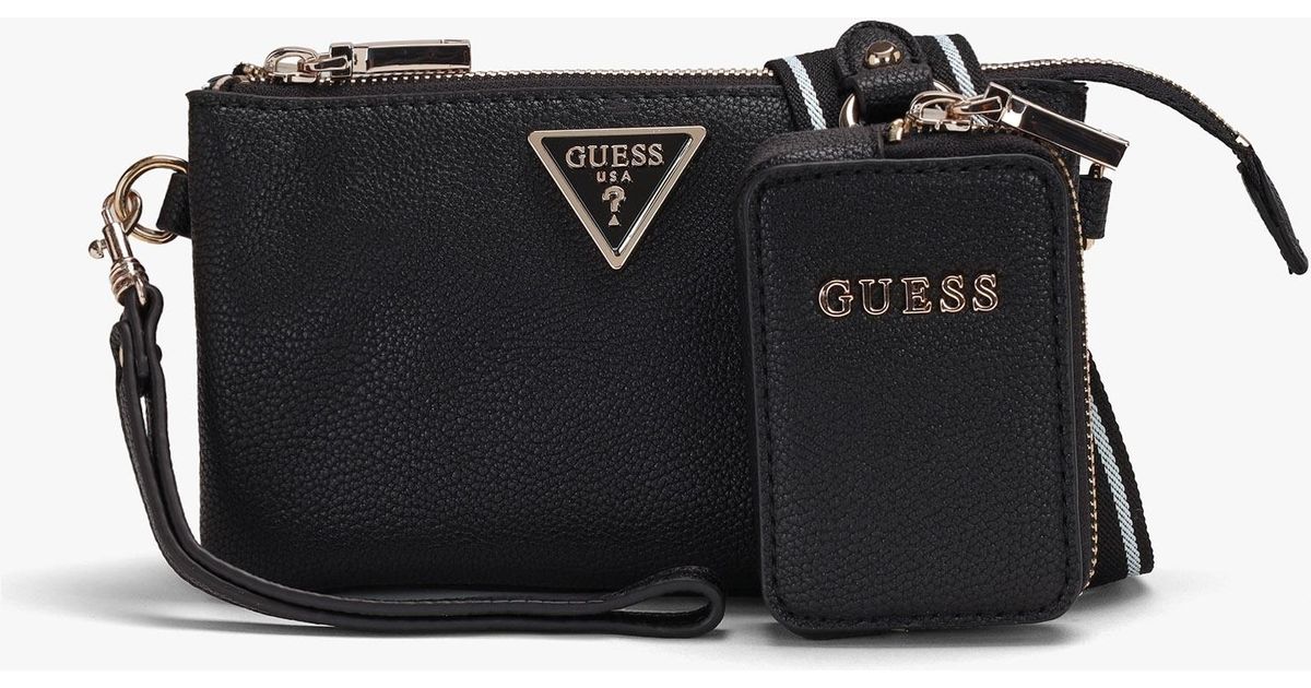 Guess Mini Latona Tri Black Top Zip Cross-body Bag | Lyst