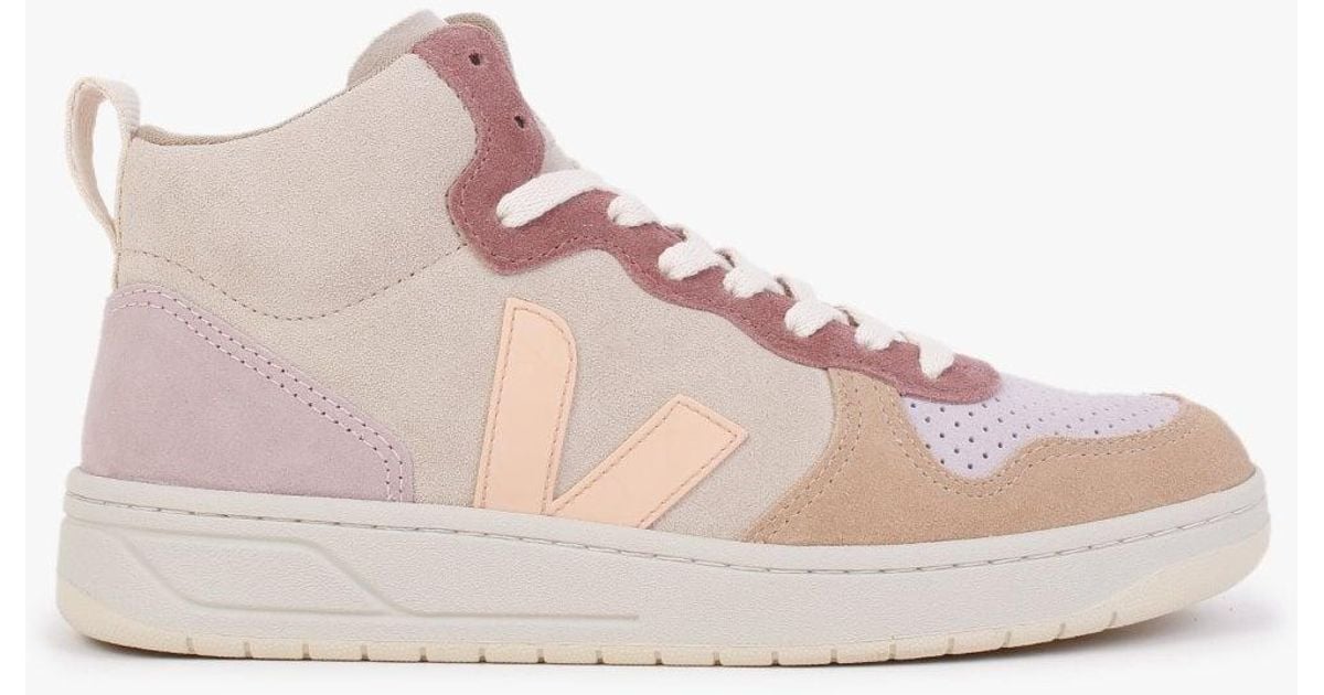 Veja V15 Suede Multico Peach Hightop Trainers in Pink Suede (Pink