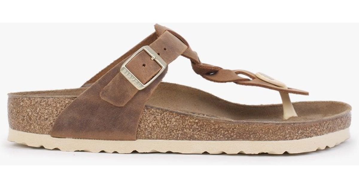 Birkenstock Gizeh Braided Cognac Oiled Leather Toe Post Sandals in