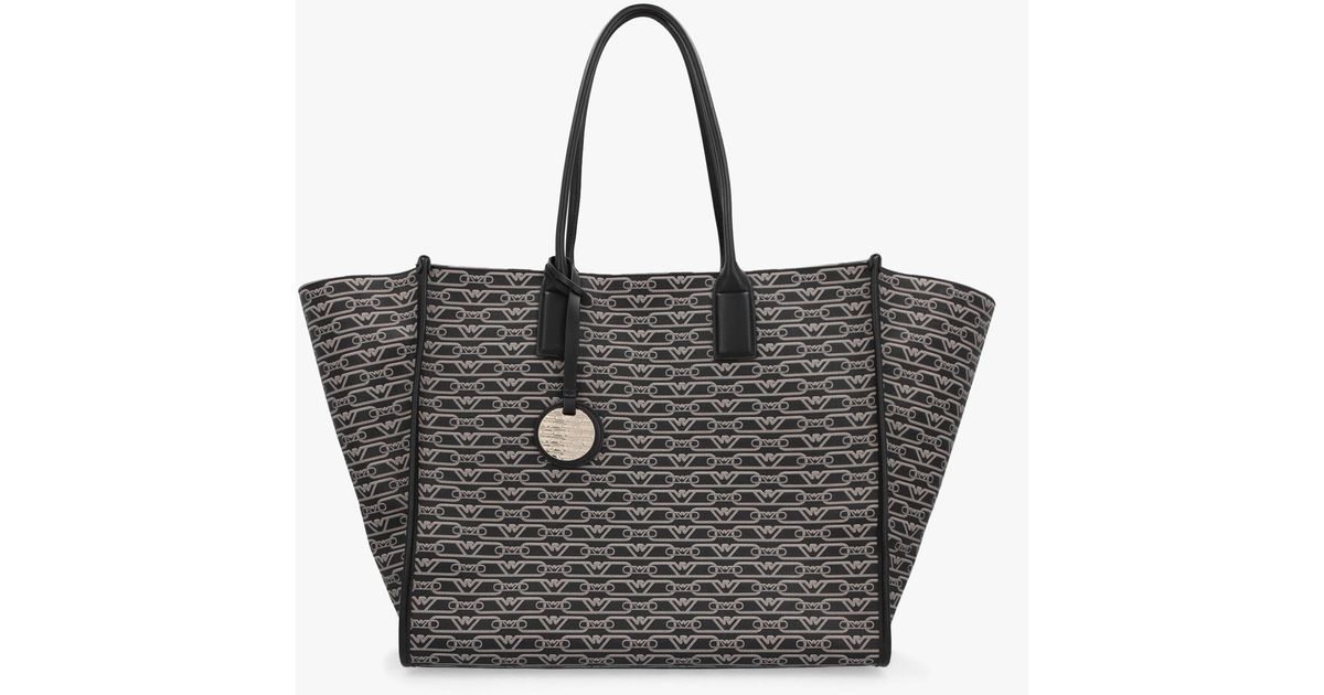Emporio Armani Large Logo Nero Ecru Shopper Bag Patent in Black Lyst Canada
