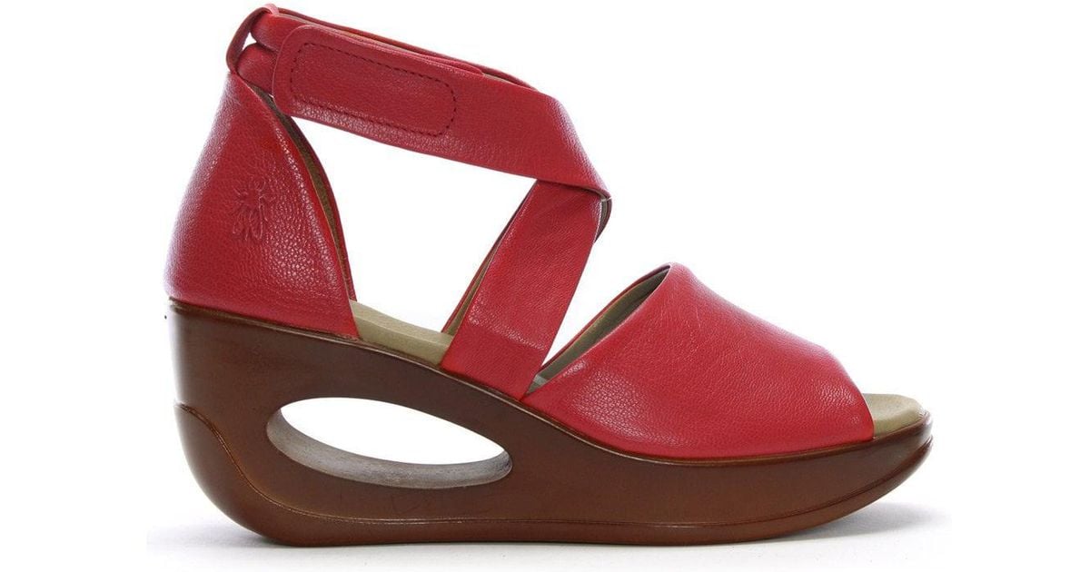 red strappy wedge sandals