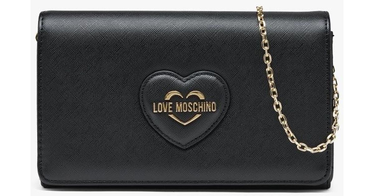 Love Moschino Flapover Black Chain Strap Shoulder Bag Lyst