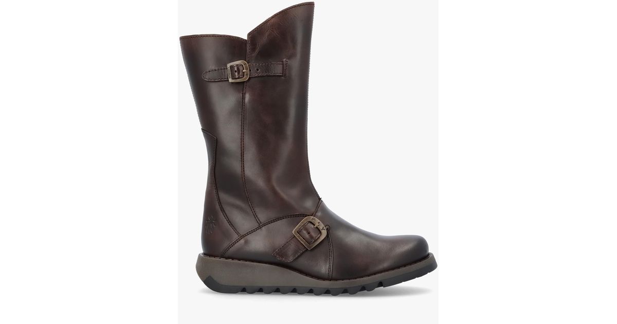 Fly London Mes 2 Ankle Boots - Dark Brown Leather Mid-Calf Boots For Women, Size 5