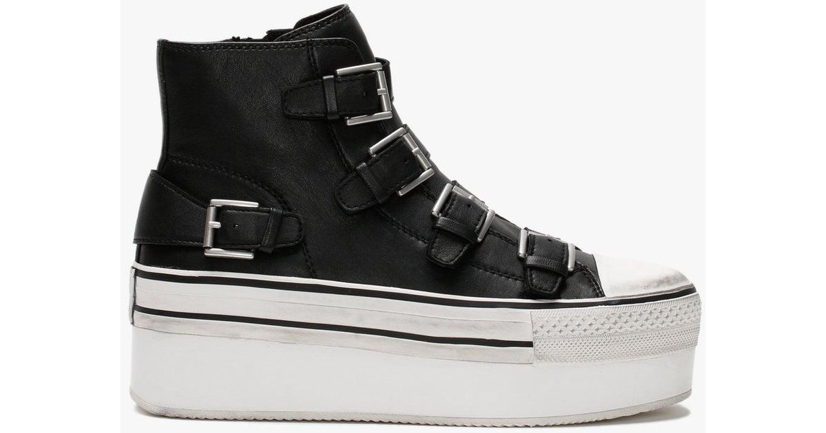 Ash Jewel Black Leather Buckled High Top Platform Trainers | Lyst
